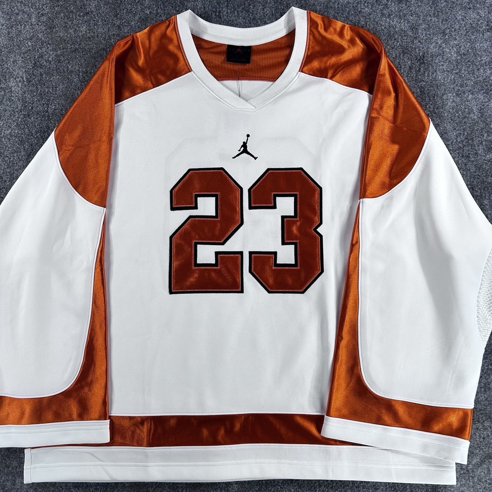 Jordan Mens Brooklyn Collegiate Hockey Jersey Size XL White Orange HV0109 133 - Picture 2 of 12